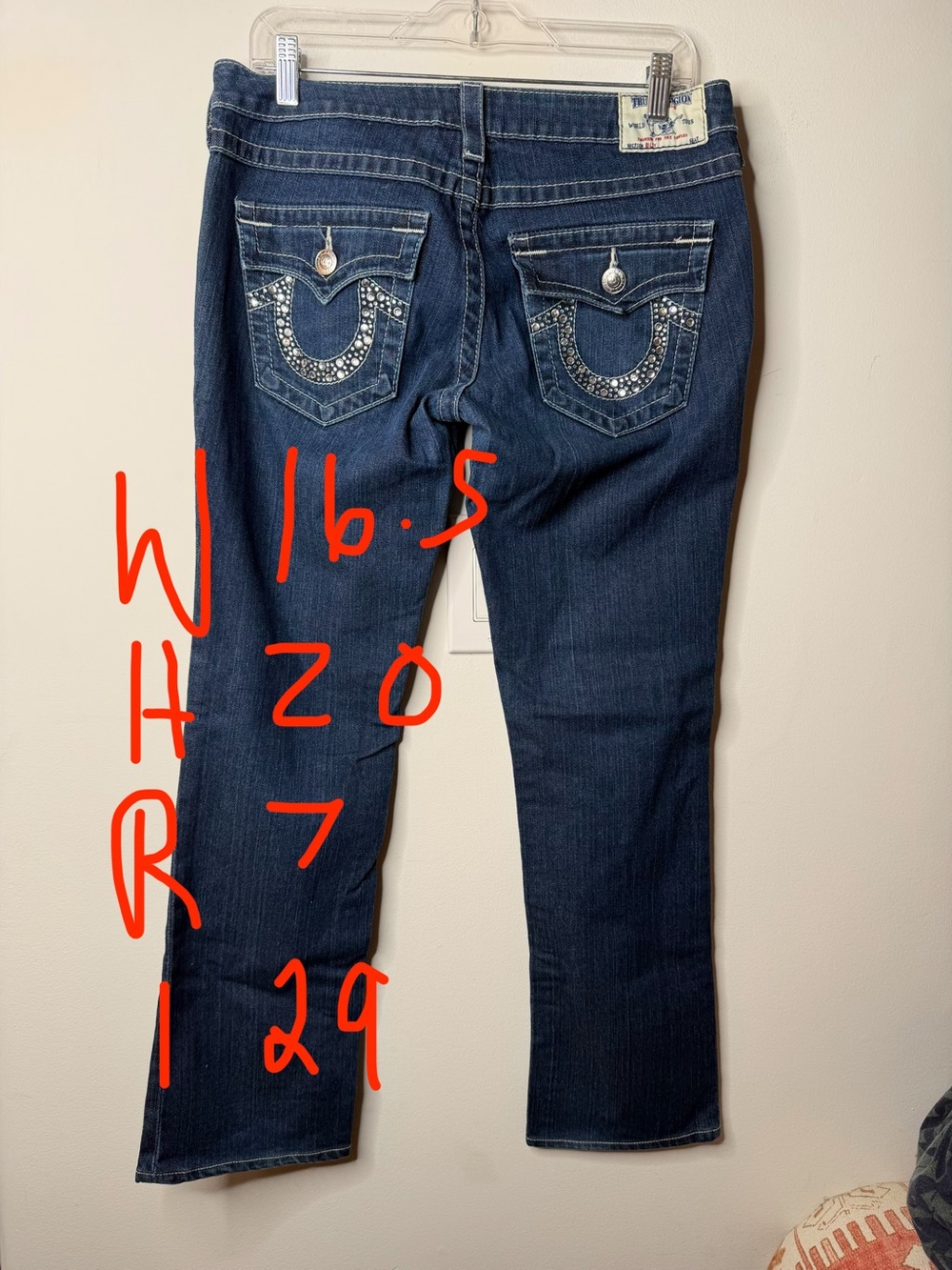 True Religion Joey Flare Jeans Dark Wash Crystal Horseshoe USA Women’s 29 - Picture 9 of 9